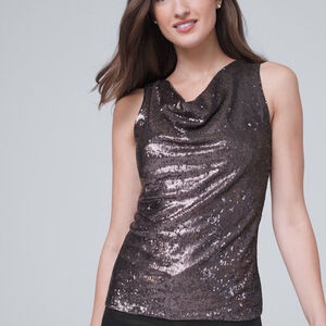 White House Black Market Sequin Cowl Neck Top Medium